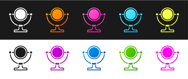 设置圆形化妆镜图标孤立在黑白背景上。向量图片下载