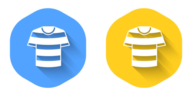 白色条纹水手t恤图标孤立与长阴影背景。海洋对象。圆按钮。向量图片下载