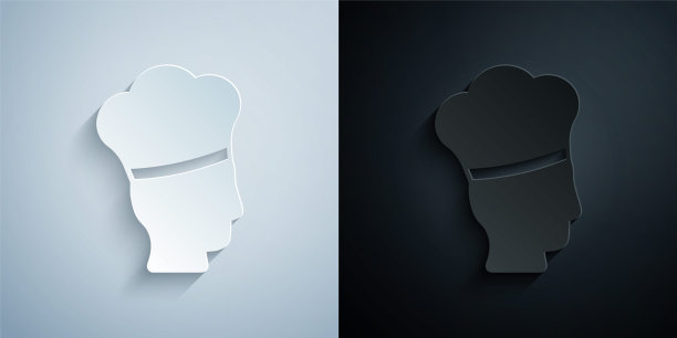 剪纸意大利厨师图标孤立的灰色和黑色背景。纸艺术风格。向量图片下载