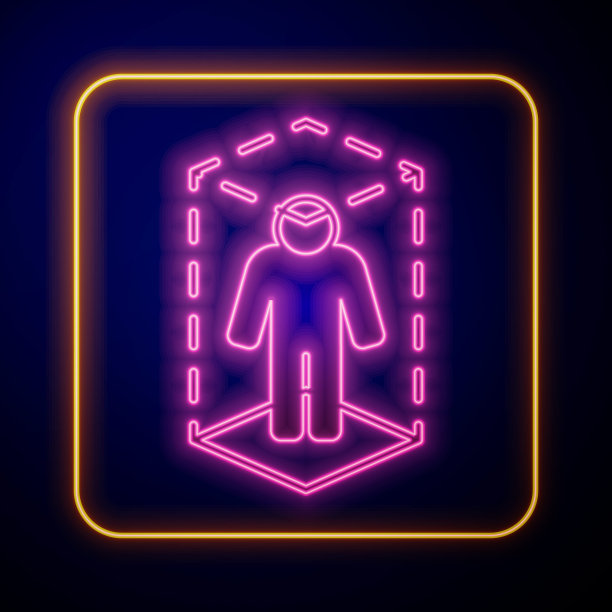 发光的霓虹灯三维建模图标孤立在黑色背景。增强现实或虚拟现实。向量图片下载