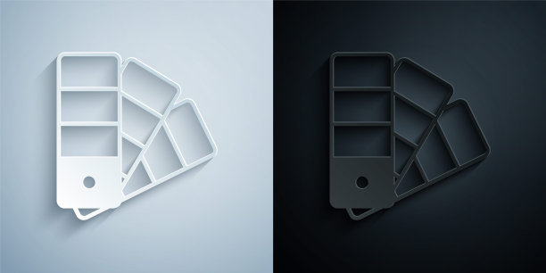 剪纸调色板指南图标孤立的灰色和黑色背景。纸艺术风格。向量图片下载