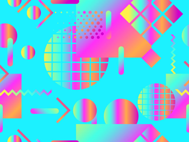 无缝模式与梯度几何形状在80年代的风格。为包装纸，横幅和产品促销设计。矢量图图片下载
