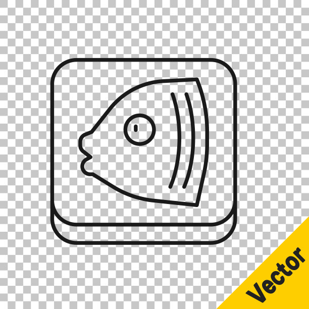 黑线鱼头图标孤立在透明的背景。向量图片下载