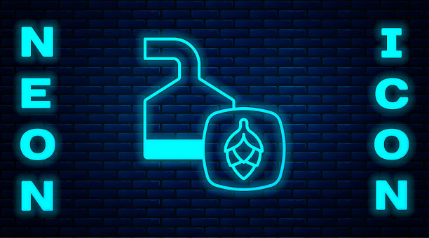 发光的霓虹灯在啤酒厂的传统酿造容器图标孤立在砖墙背景。啤酒酿造过程。酒厂,啤酒厂。向量图片下载