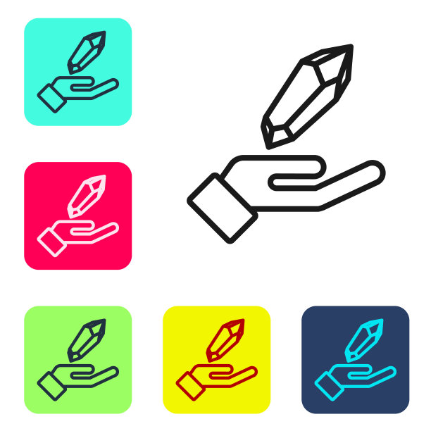 黑色线条魔法石图标孤立在白色背景上。幻想水晶。珠宝宝石游戏。设置彩色方块按钮图标。向量图片下载