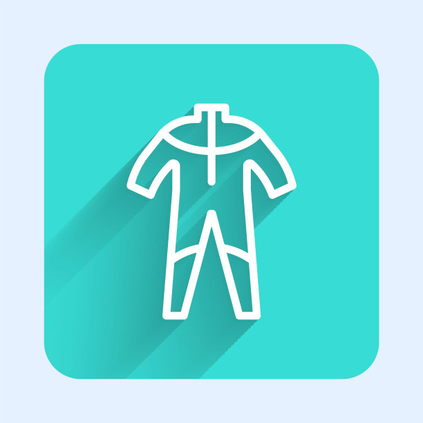 白线潜水服图标潜水与长阴影背景隔离。在水下潜水设备。绿色广场按钮。向量图片下载