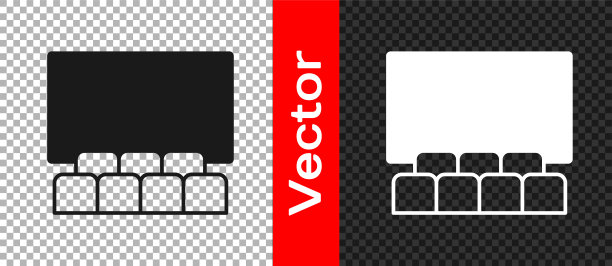 黑色电影院礼堂，屏幕图标孤立在透明的背景上。向量图片下载