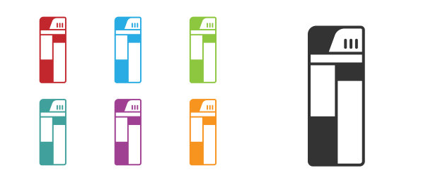 黑色打火机图标孤立在白色背景上。设置图标丰富多彩。向量图片下载