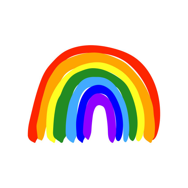 彩虹图标。彩色剪影。可爱幼稚的画。矢量简单平面图形手绘插图。白色背景上的孤立物体。隔离。图片下载
