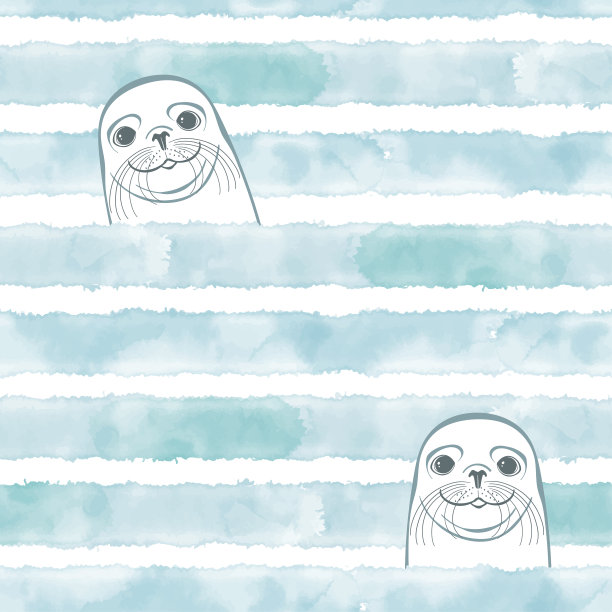 海豹，可爱的海洋动物。无缝的矢量模式。完美的设计模板，墙纸，包装，织物和纺织品。图片下载