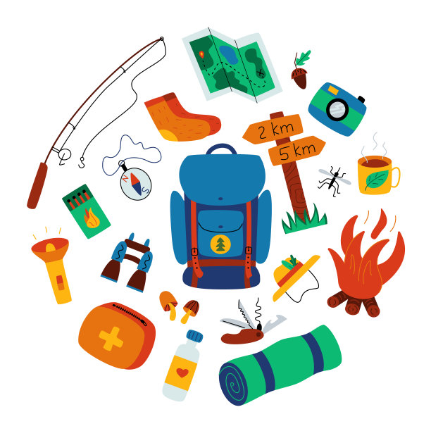 徒步旅行的元素集合图片下载