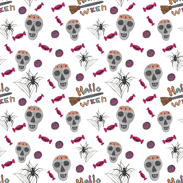 万圣节，无缝图案上的白色背景图片下载