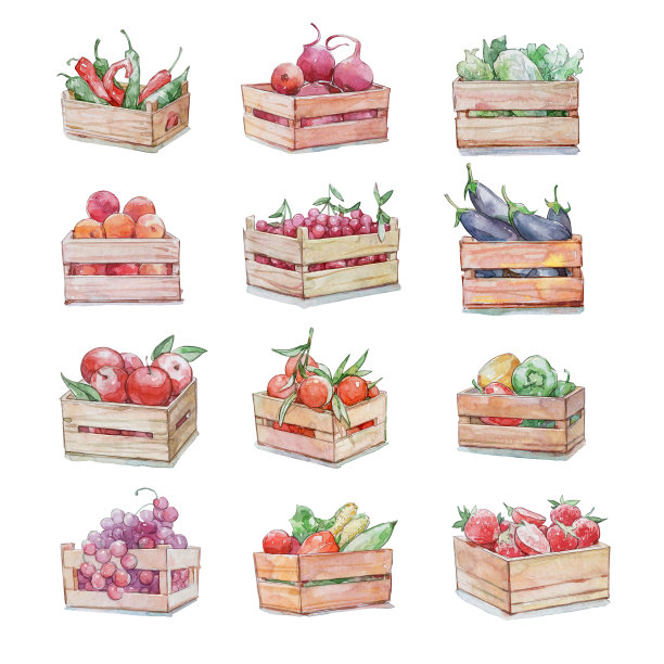 装蔬菜和水果的木箱图片下载
