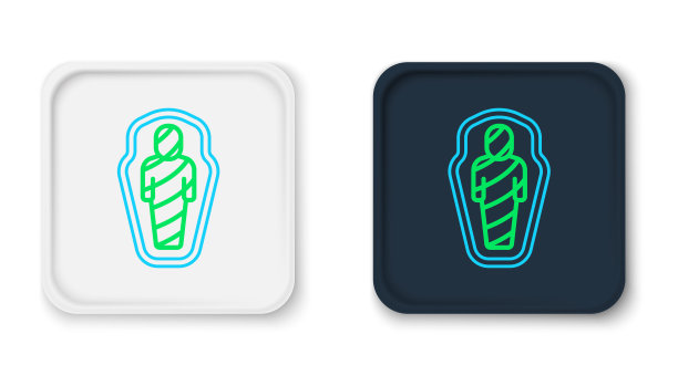 线条埃及木乃伊在石棺图标孤立在白色背景上。色彩斑斓的轮廓的概念。向量图片下载