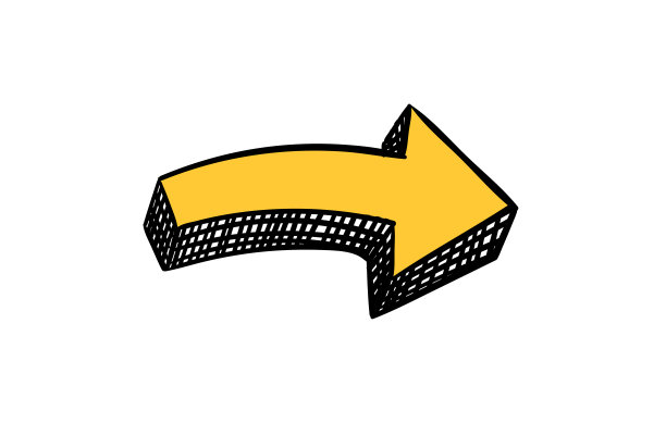 矢量手绘的3D黄色箭头孤立在白色背景上。图片下载