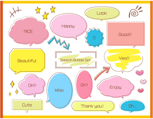 一套可爱的语音泡泡。标题。材料。图片下载