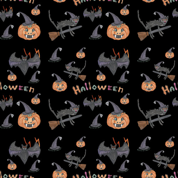 万圣节，黑色无缝图案图片下载