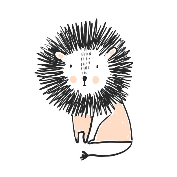 可爱的素描手绘彩色狮子插图图片下载