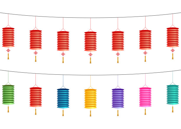 中国纸灯笼。丰富多彩的中国新年和元宵节装饰。图片下载