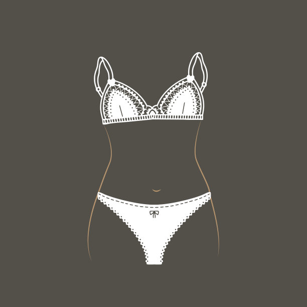 一套白色蕾丝内衣。比基尼内裤。蕾丝内衣孤立在一个棕色的背景。矢量手绘插图。图片下载