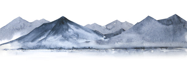 高山自然山水或手绘水彩插画孤立图片下载