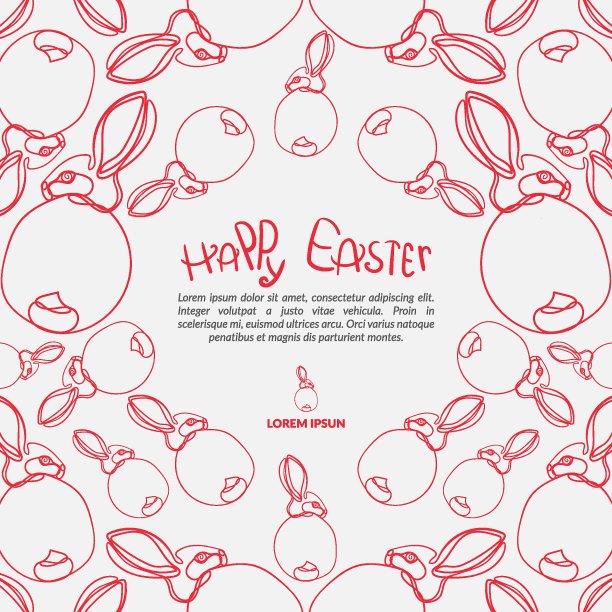 卡片复活节快乐与艺术线兔子。图片下载