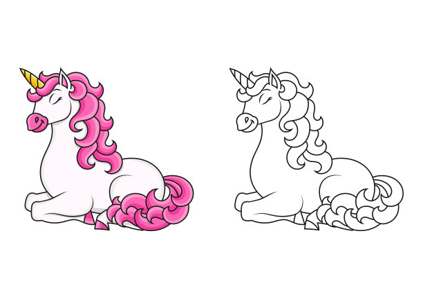 可爱的独角兽。魔法仙女马。儿童涂色书页。卡通风格。矢量插图孤立在白色背景上。图片下载
