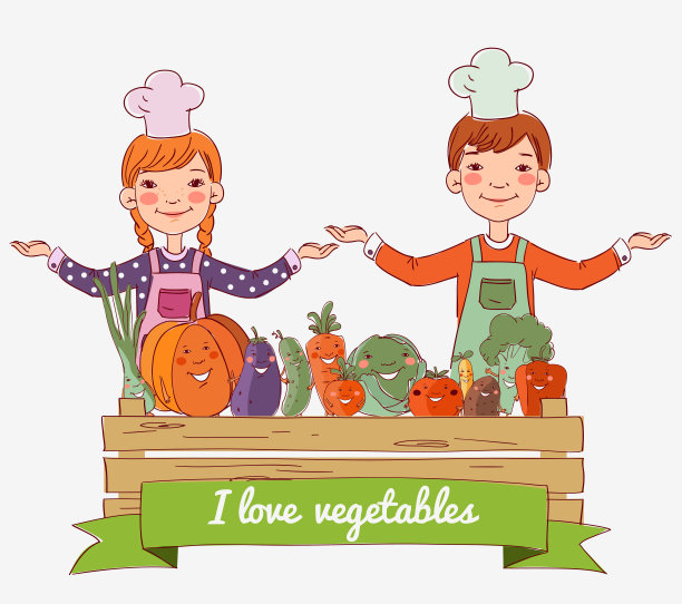 小男孩和小女孩一起吃新鲜蔬菜图片下载