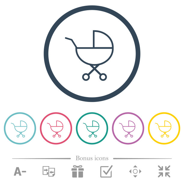 婴儿车轮廓平面颜色图标在圆形轮廓图片下载
