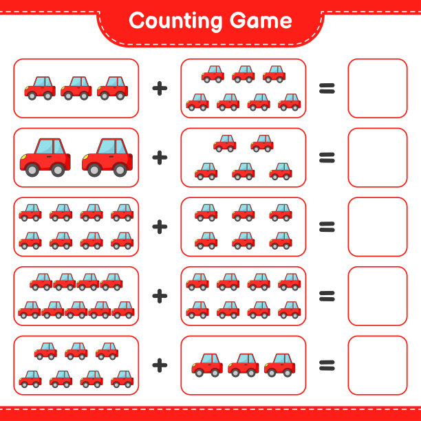 数和匹配，数汽车的数量并匹配正确的数字。教育儿童游戏，可打印的工作表，矢量插图图片下载