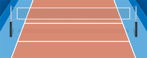 网球场、拼花地板、划线排球场。排球场俯视图。用作活动娱乐活动的运动场。向量图片下载