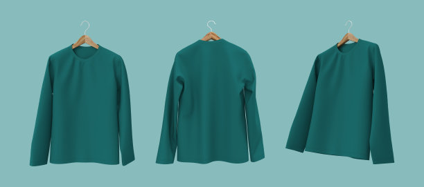 男士长袖t恤模型在前视图，设计演示为打印，3d插图，3d渲染图片下载