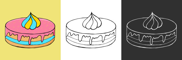 图标集。纸杯蛋糕，蛋糕图标在手绘风格。甜甜的糕点，可爱的五彩套装。棉花糖蛋糕。图标,销图片下载