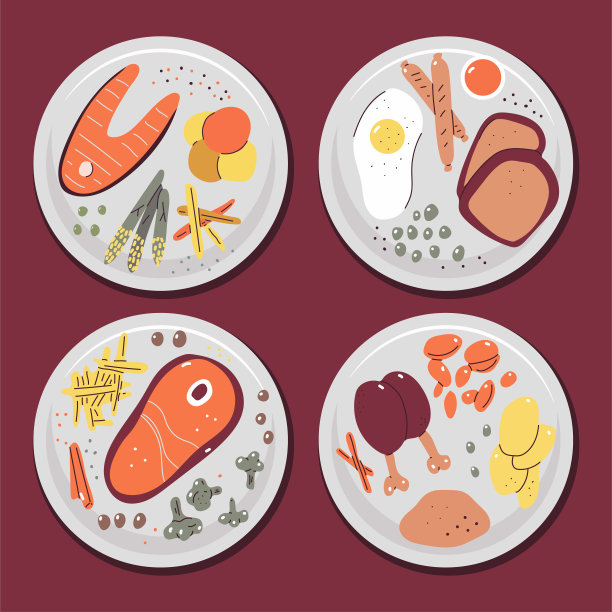 食品板顶视图矢量卡通设置孤立的背景。图片下载