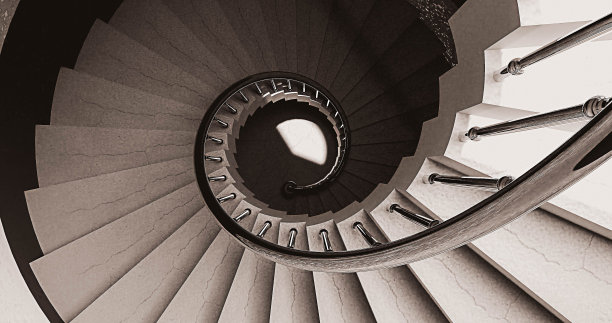 螺旋楼梯的抽象细节。奢华抽象建筑简约背景。3D插图和渲染。图片下载