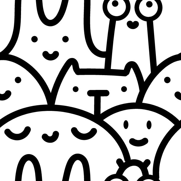 无缝图案与可爱的卡通生物在白色背景。有趣的卡通动物印花。涂鸦怪物海报。图片下载