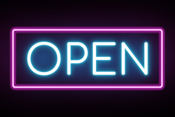 打开霓虹灯横幅，灯光招牌图片下载