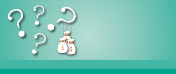 许多问号与钱袋和光在柔和的绿色背景。金融或投资概念。图片下载