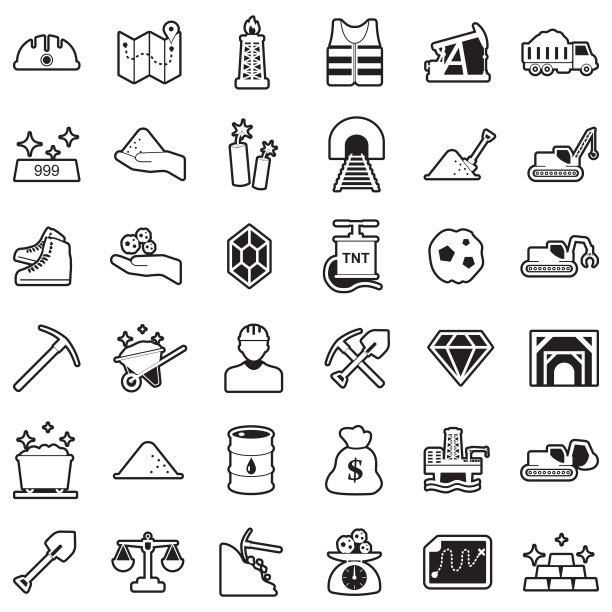 矿业图标。直线填充设计。矢量插图。图片下载