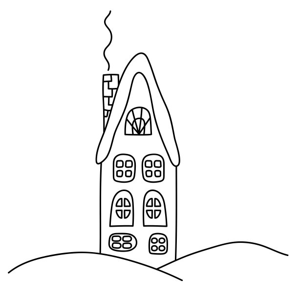 有冒烟烟囱的涂鸦房子。手绘雪中的圣诞房子。矢量图图片下载