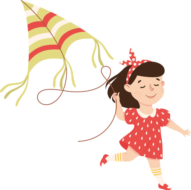 微笑的女孩跑，放风筝，玩和图片下载