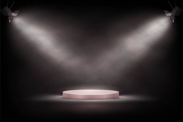 3d平台，圆形平台舞台和聚光灯，空的现实底座与台阶图片下载