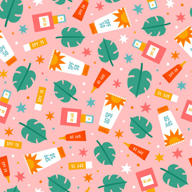 Spf防晒，棕榈叶矢量无缝模式图片下载