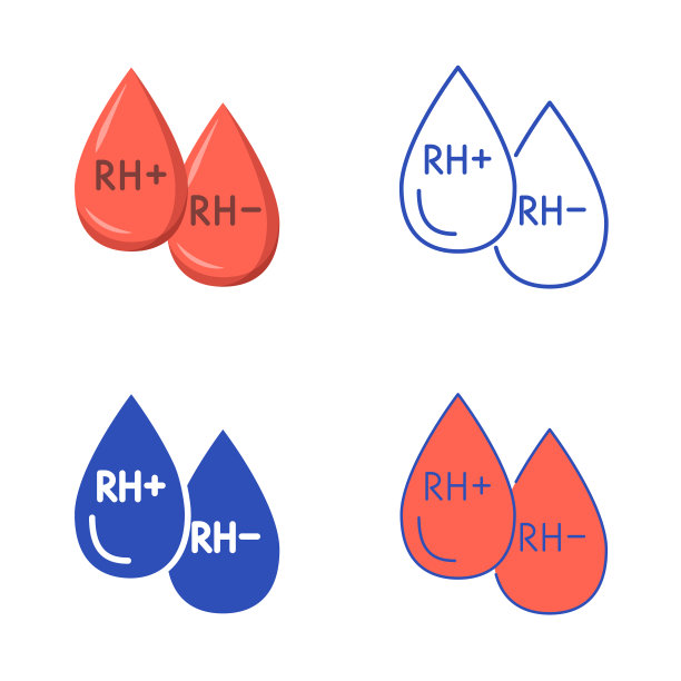 Rh因素图标设置在平面和直线风格图片下载