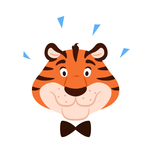 可爱的快乐卡通老虎肖像孤立在白色背景上。平微笑的字符头。中国新年的象征。滑稽可爱的条纹非洲野猫。动物孩子矢量插图。图片下载
