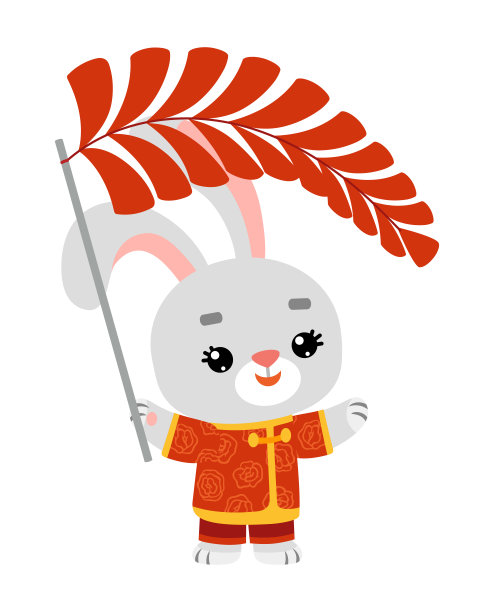 卡通矢量插图为儿童。兔子和中国新年装饰图片下载