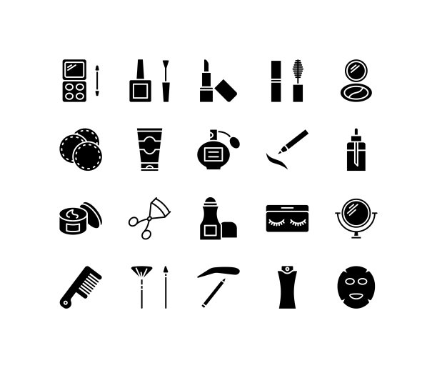 化妆品平线图标集。包含诸如奶油，口红，香水，睫毛膏，化妆刷和更多的标志。简单的平面矢量插图网站或移动应用程序图片下载