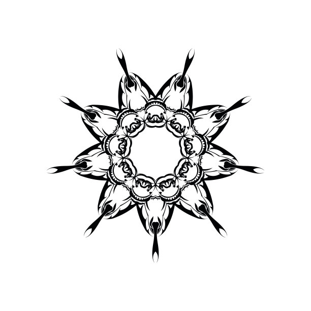 黑白曼陀罗，黑白民族图案，圆形印度装饰，复古印花，用于冥想，成人彩色书。股票矢量图像，在白色背景插图，孤立图片下载