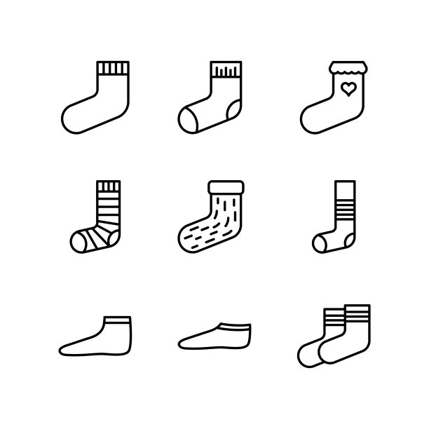 袜子平线图标设置。不同类型的袜子。简单的平面矢量插图网站或移动应用程序图片下载