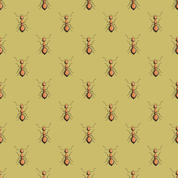 无缝图案蚁群在绿色背景上。矢量昆虫模板在平面风格的任何目的。现代动物纹理。图片下载